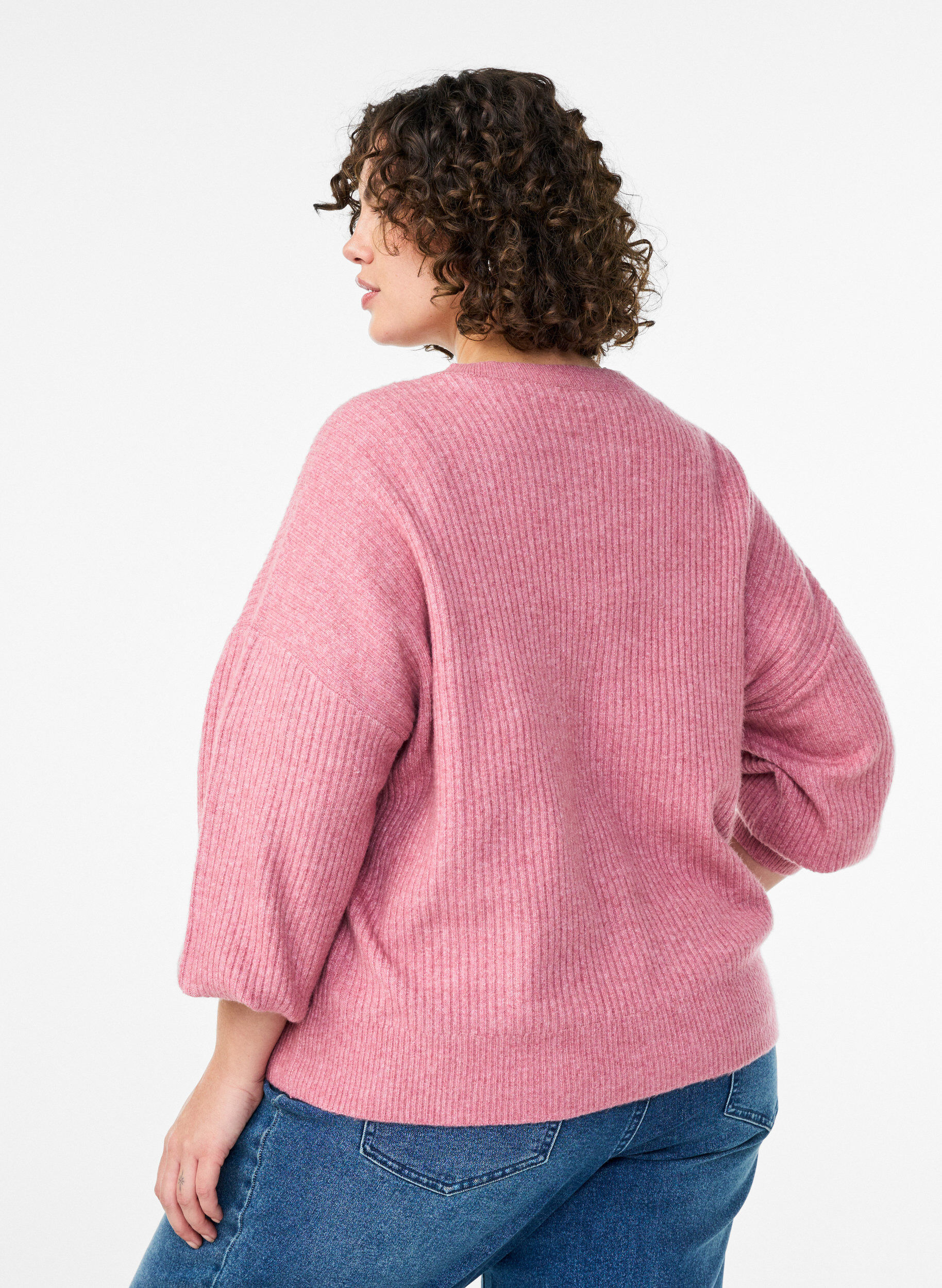 Zizzifashion Ribbed cardigan with buttons, Rose, Model image number 2