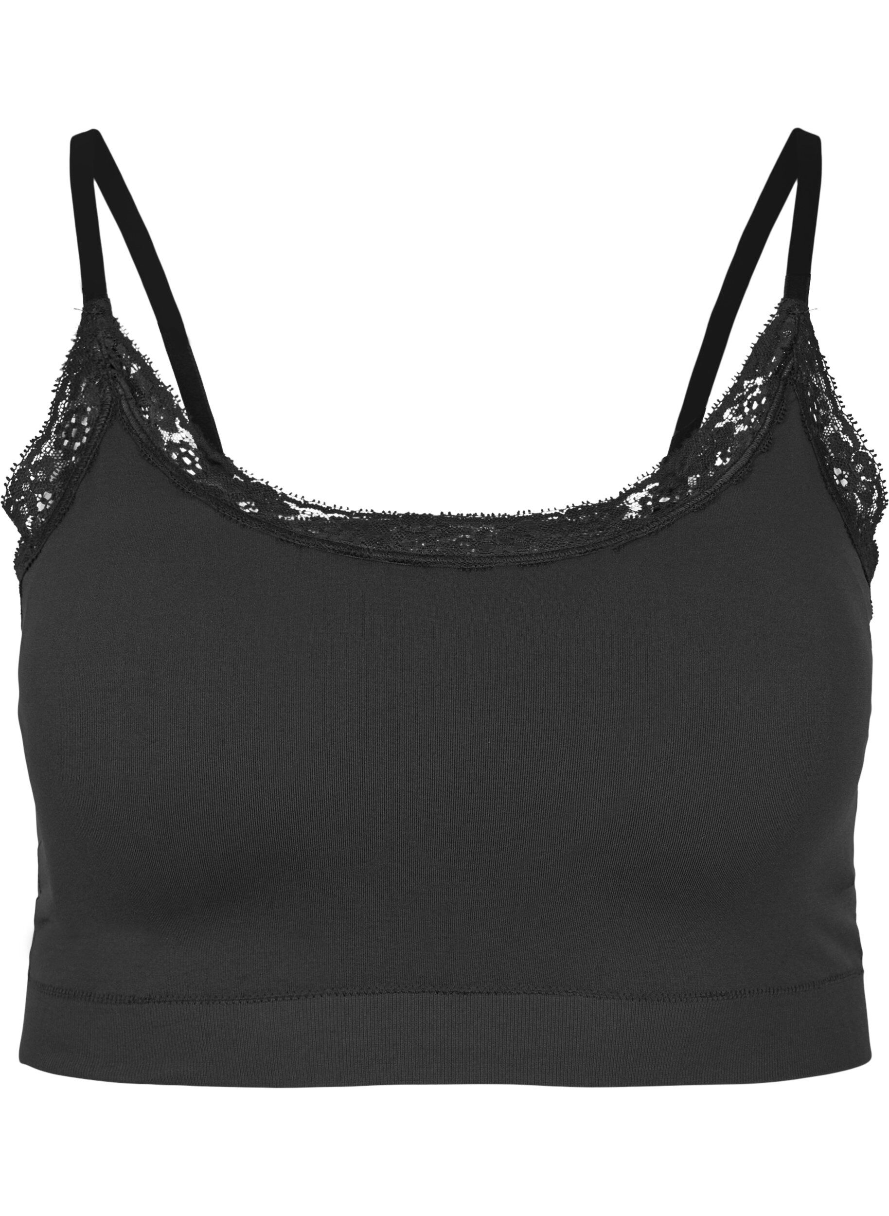 Zizzifashion Seamless bra with lace trim, Black, Packshot image number 0
