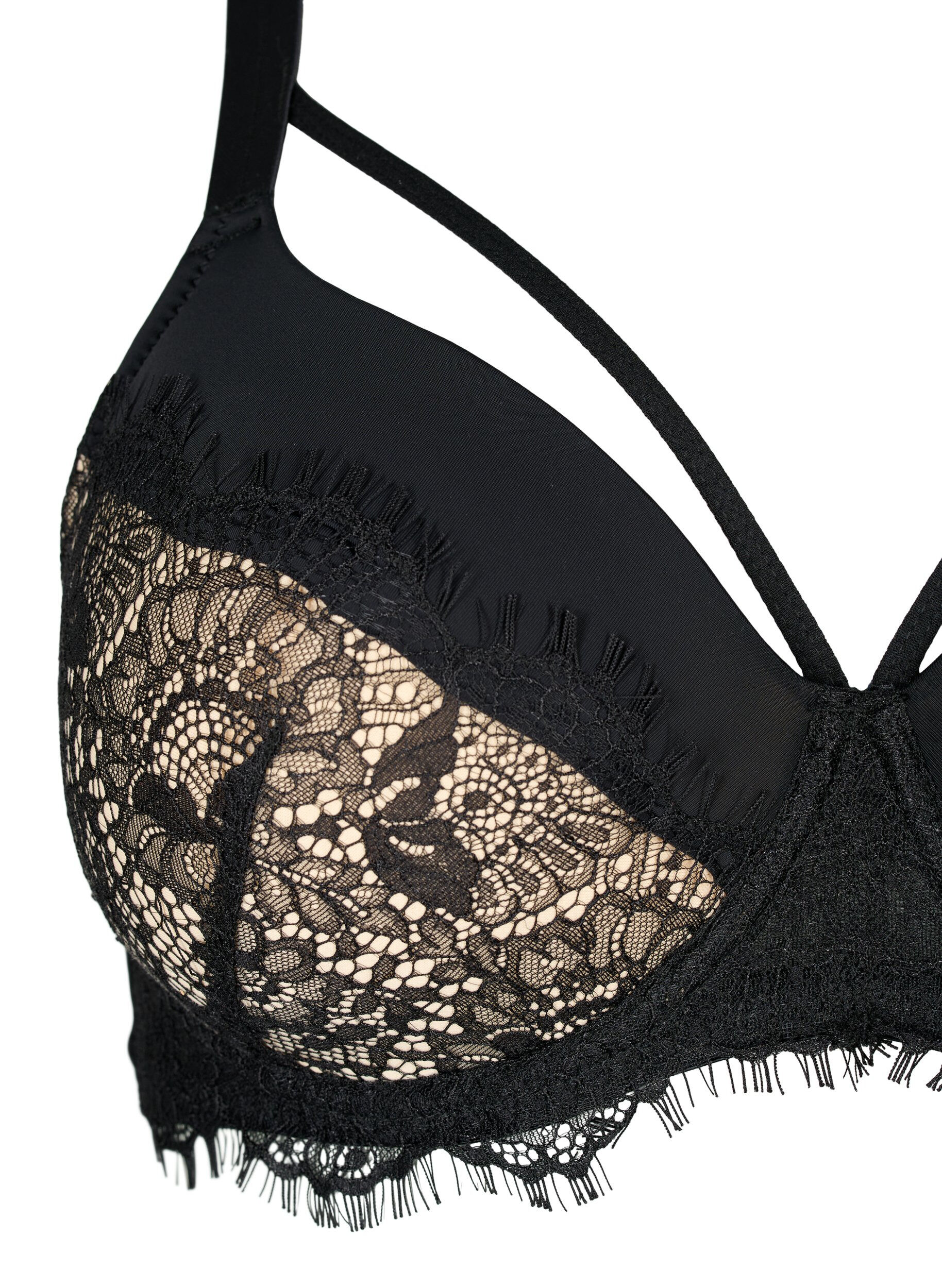 Zizzifashion Padded bra with lace and string, Black, Packshot image number 2