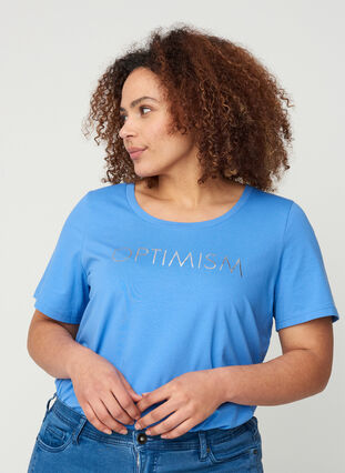 Short-sleeved t-shirt with print, Ultramarine OPTIMISM, Model image number 0