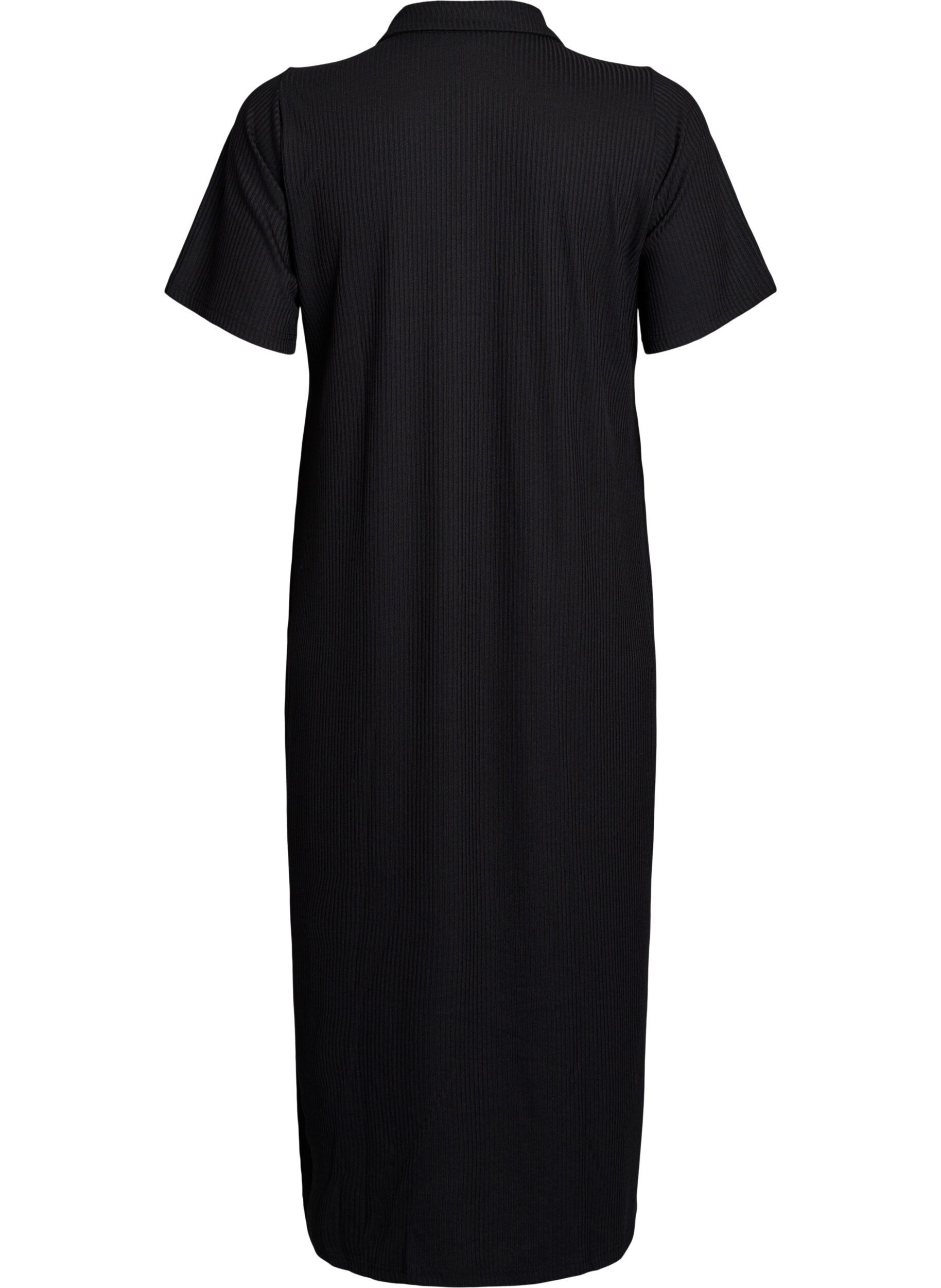 Zizzifashion Maxi dress in jersey with collar and short sleeves, Black, Packshot image number 1