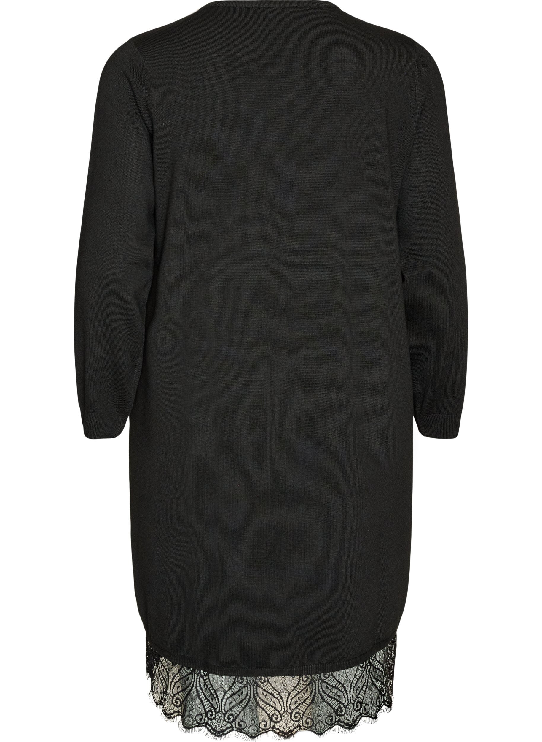 ZizzifashionShort knitted dress with lace hem, Black, Packshot image number 1