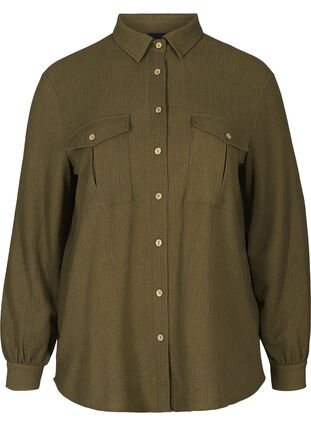 Textured shirt with chest pockets, Dark Green ASS, Packshot image number 0