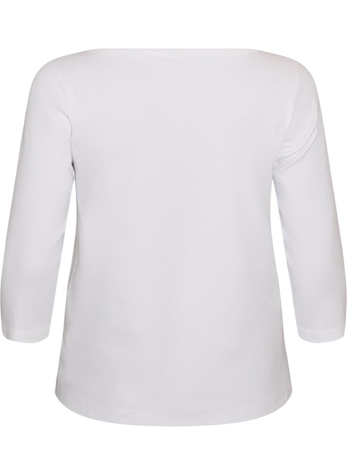 Basic T-shirt with boat neckline and 3/4 sleeves, White, Packshot image number 1