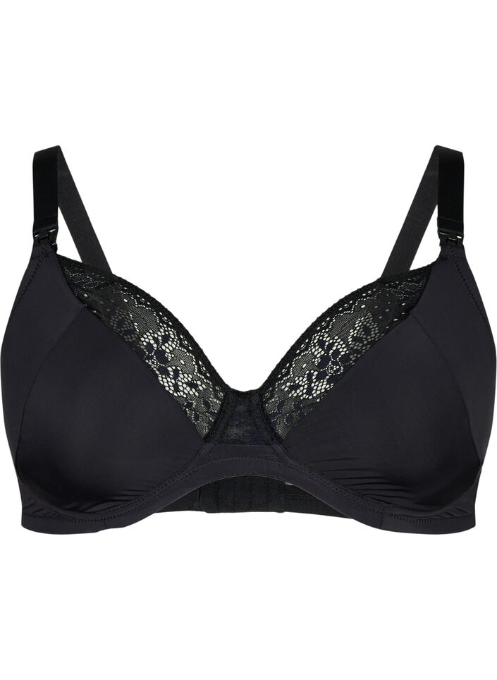 Nursing bra with lace, Black, Packshot image number 0