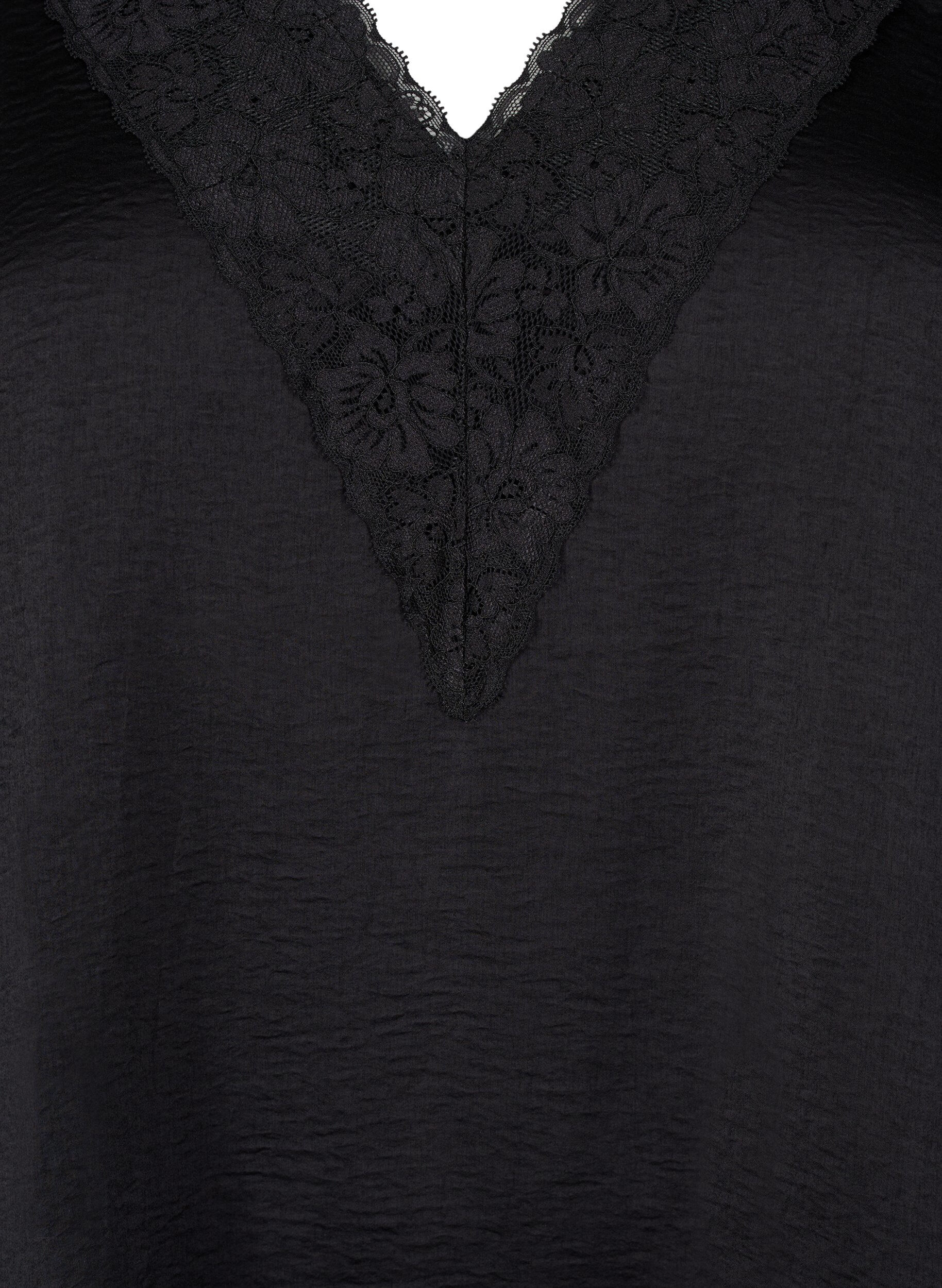 Zizzifashion Sleeveless top with lace, Black, Packshot image number 2