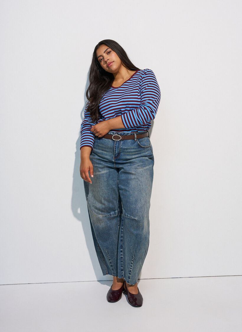 Striped blouse with long sleeves, Blue, Model image number 1