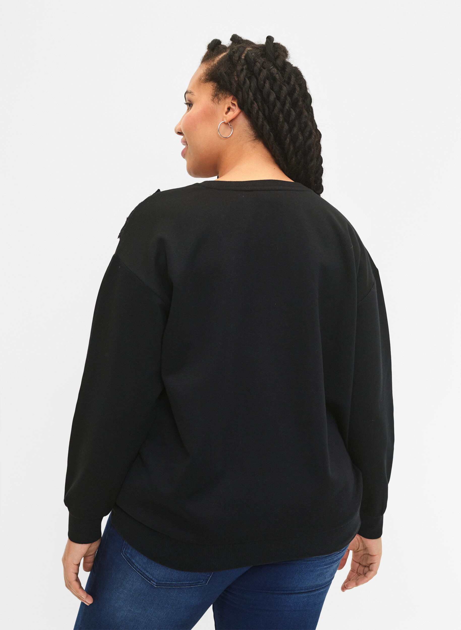Zizzifashion Sweatshirt with ruffle and crochet detail, Black, Model image number 1
