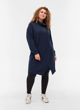 Sweater dress with high neck and slits, Night Sky, Model image number 2
