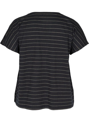 Cotton t-shirt with sparkly stripes, Black w Gold , Packshot image number 1