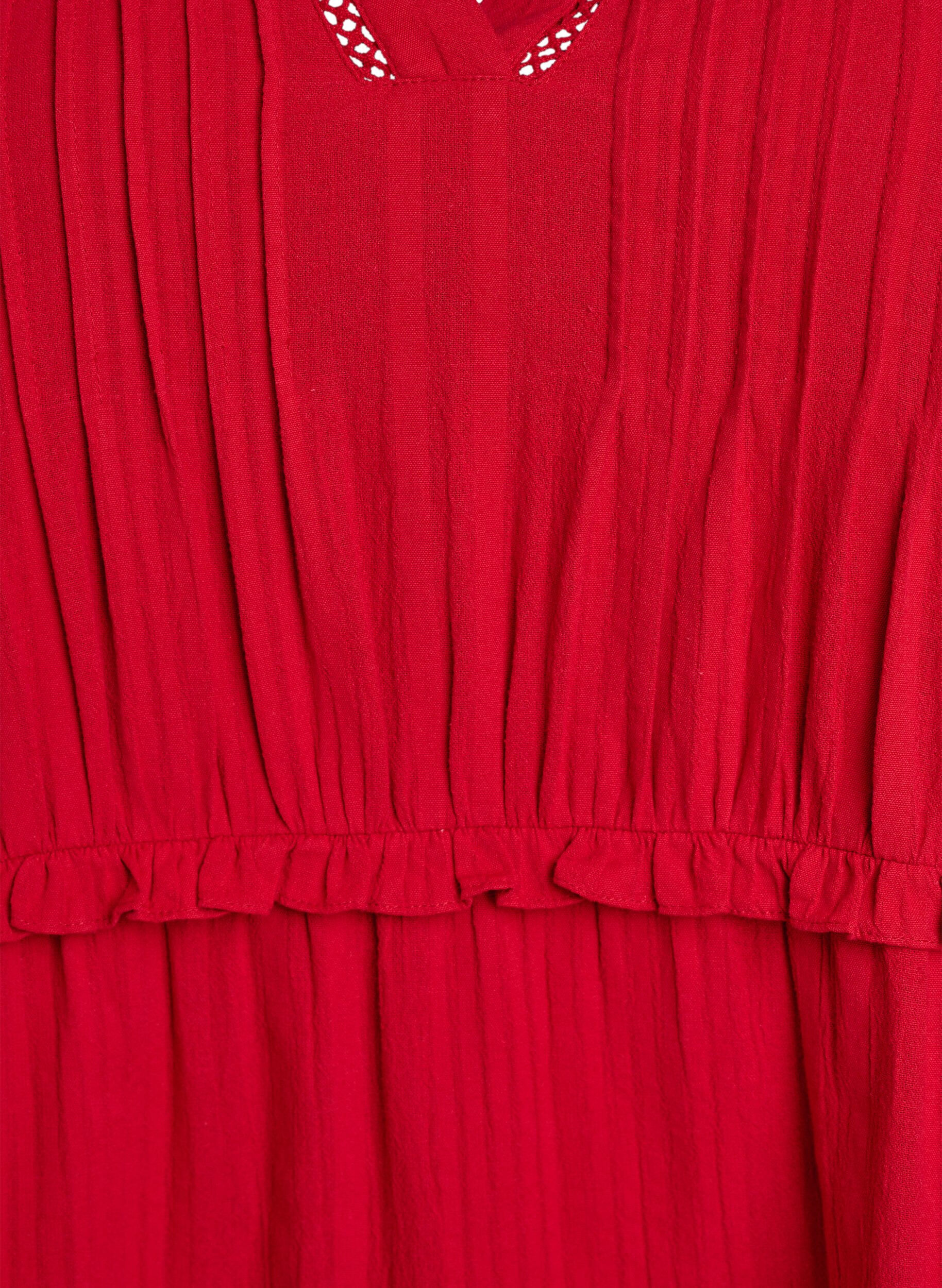 Zizzifashion 3/4 sleeve cotton dress with ruffles, Red, Packshot image number 2