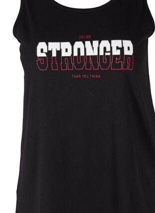 Sleeveless cotton sports top with print, Black Stronger, Packshot image number 2