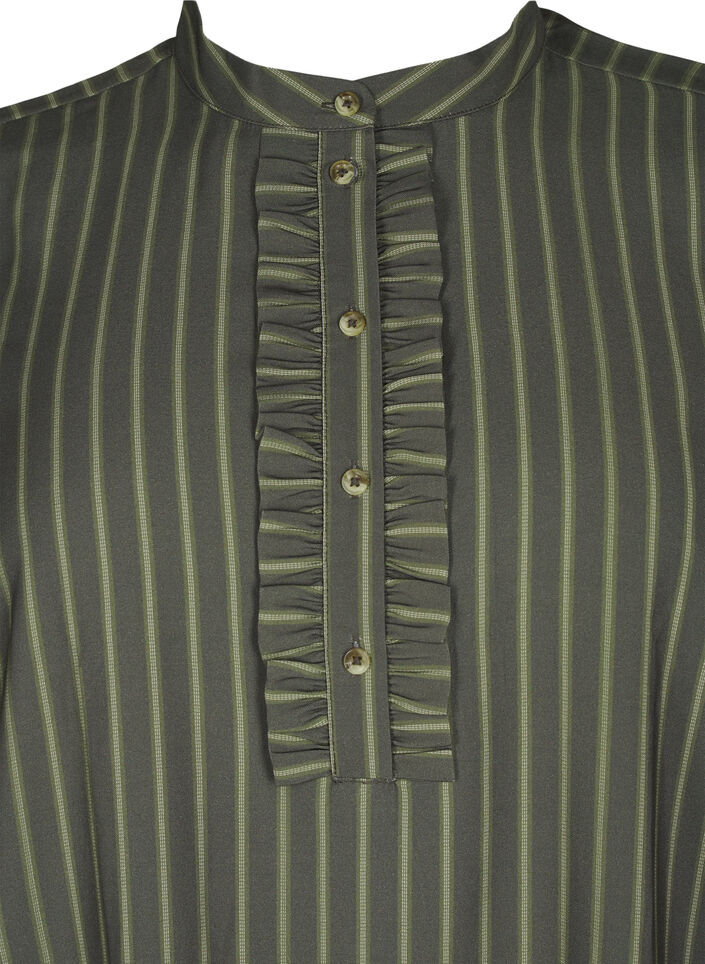 Short striped dress with ruffle detail, Thyme Stripe AOP, Packshot image number 2