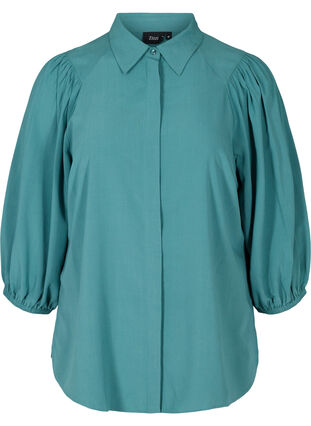 Viscose shirt with 3/4-length puff sleeves, Sea Pine, Packshot image number 0