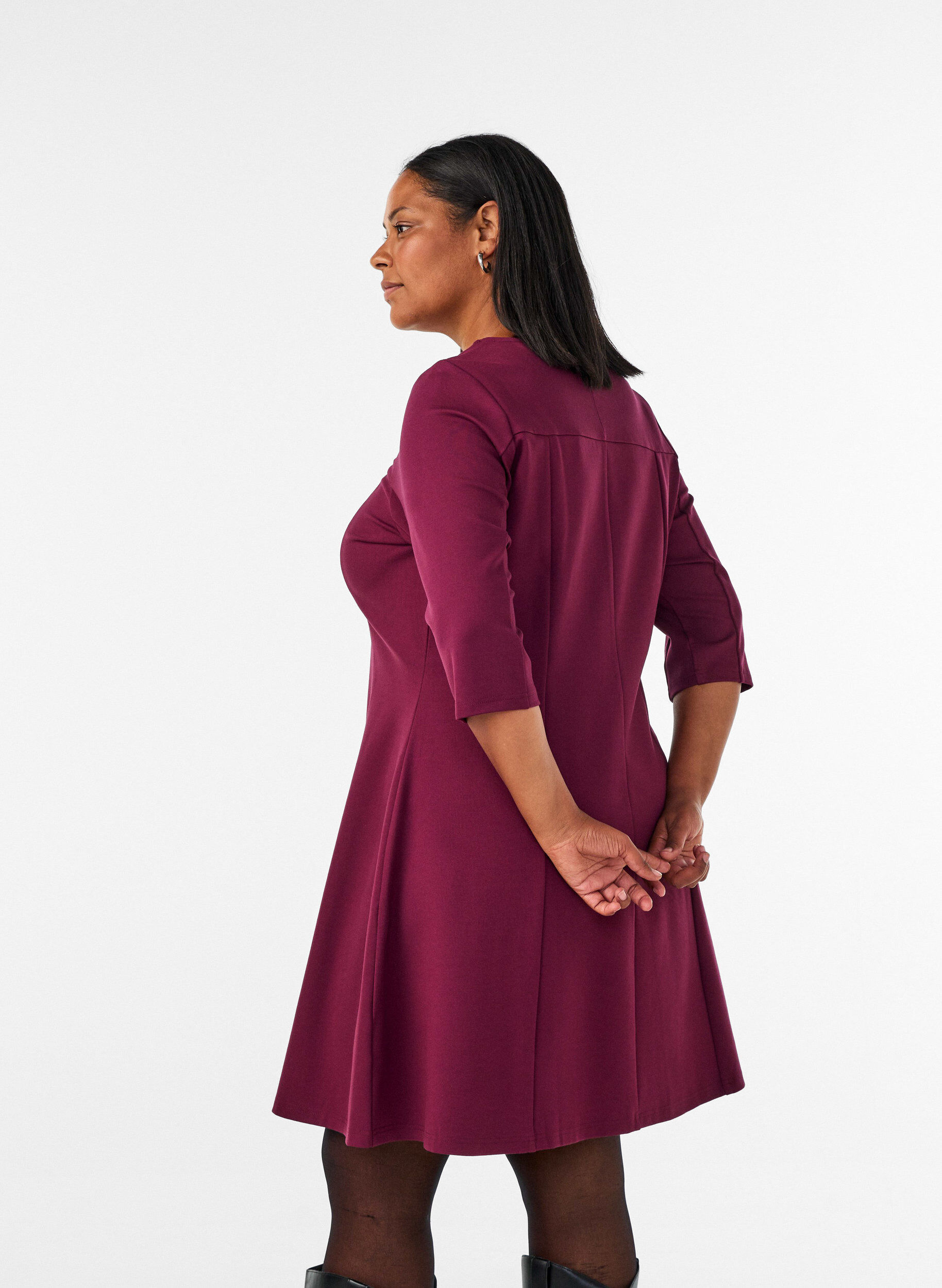 ZizzifashionA-shaped dress with 3/4 sleeves, Red, Model image number 2