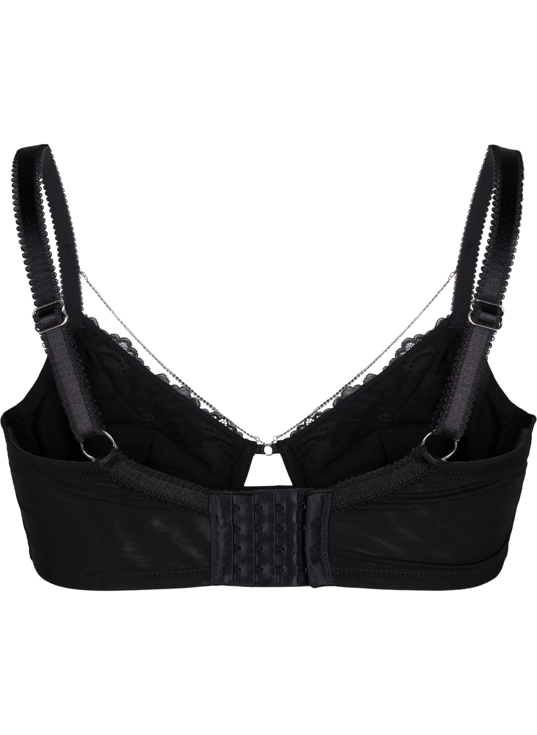 Zizzifashion Full coverage lace bra with chain detail, Black, Packshot image number 1