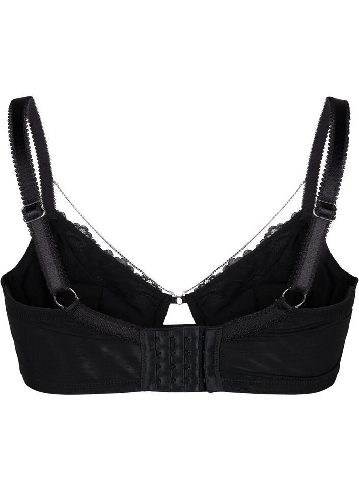 Full coverage lace bra with chain detail, Black, Packshot image number 1