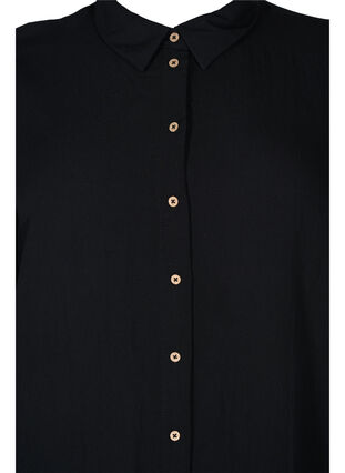 Long solid-coloured viscose shirt with 3/4 sleeves, Black, Packshot image number 2