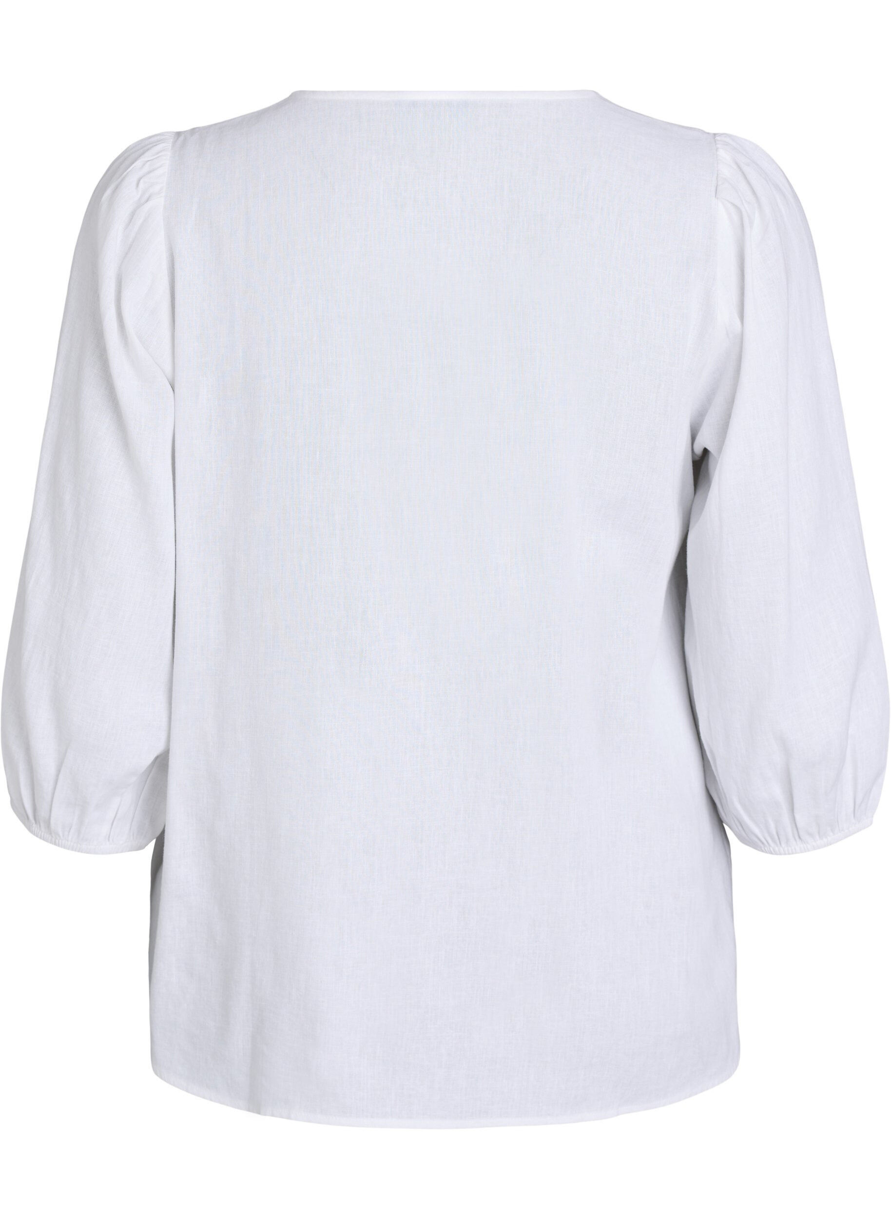 Zizzifashion Shirt blouse in linen and viscose with 3/4-sleeves, White, Packshot image number 1
