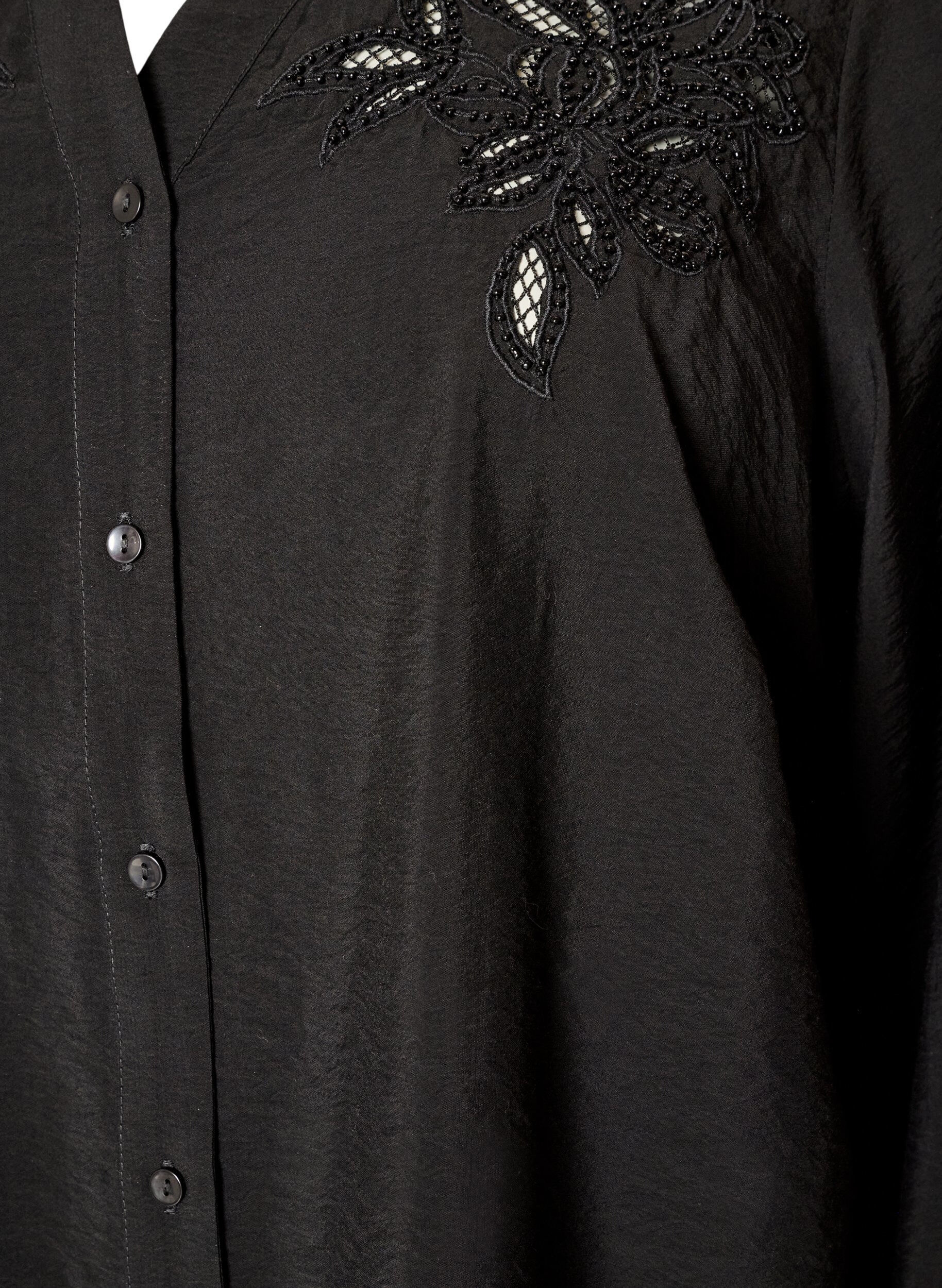 ZizzifashionShirt blouse with embroidered flower appliqu&eacute;s, Black, Packshot image number 2