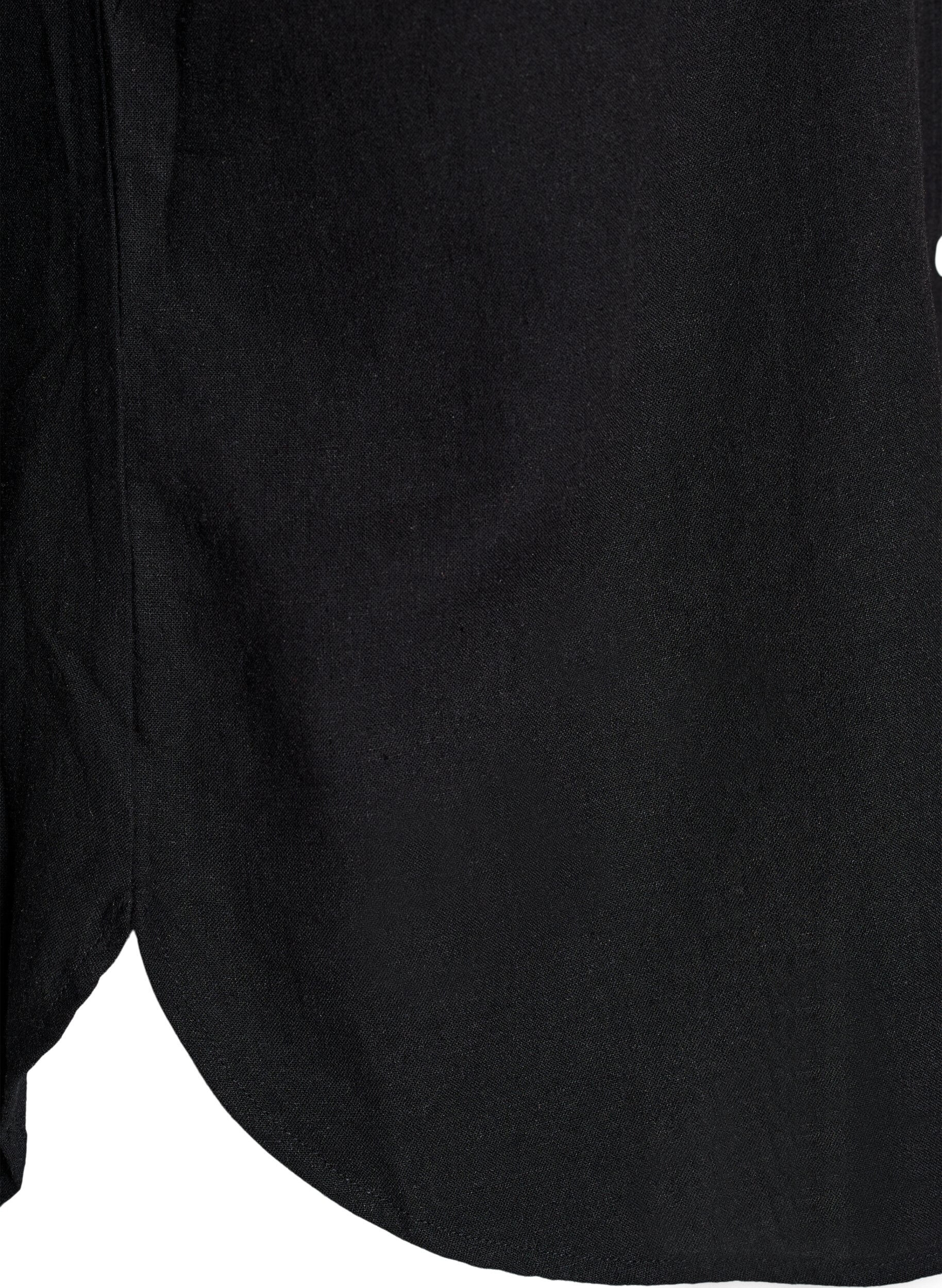 Zizzifashion Shirt in linen and viscose with 3/4 sleeves, Black, Packshot image number 3
