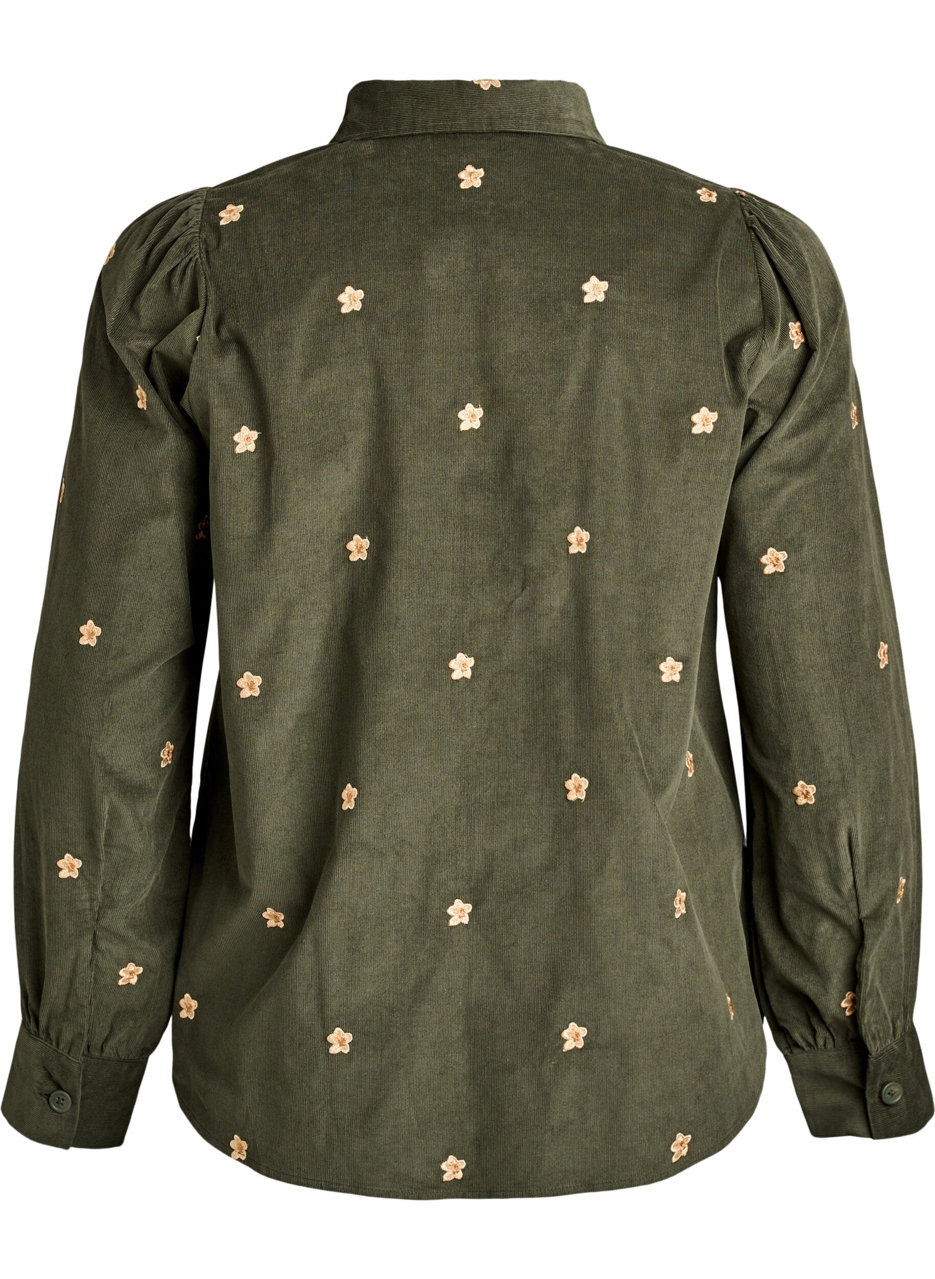 Zizzifashion Corduroy shirt with embroidered flowers, Green, Packshot image number 1