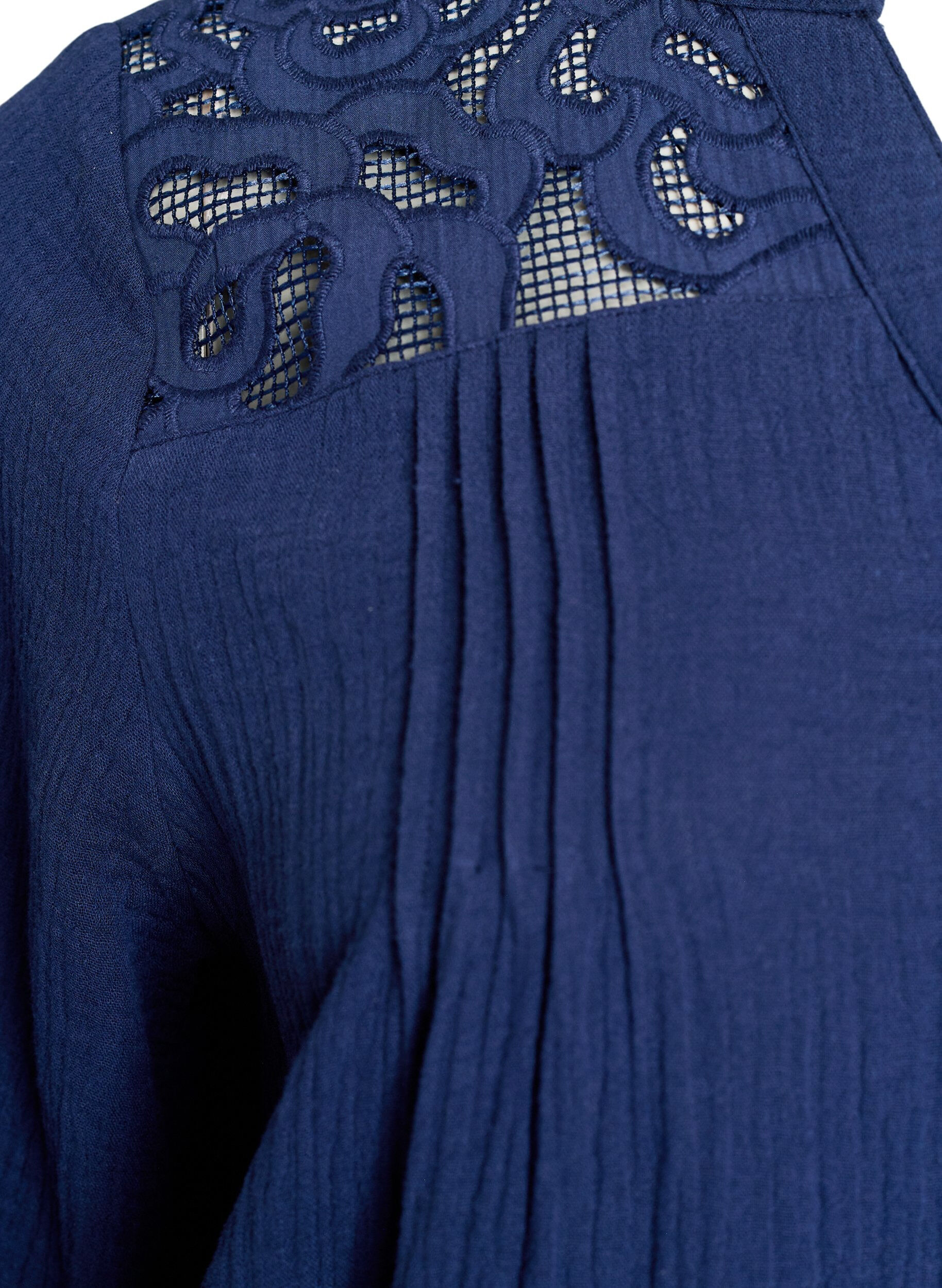 Zizzifashion Cotton muslin blouse with embroidered details, Blue, Packshot image number 3
