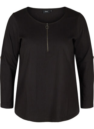 Cotton blouse with a zip detail, Black, Packshot image number 0