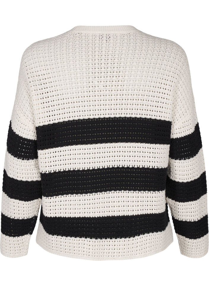 Long-sleeved striped knitted blouse, Vanilla, Packshot image number 1