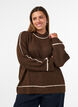 Knitted jumper with turtleneck and contrast stripes, Brown, Model image number 0