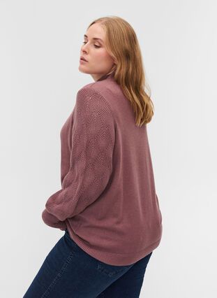 High neck, balloon-sleeved knitted blouse, Rose Taupe Mel., Model image number 1