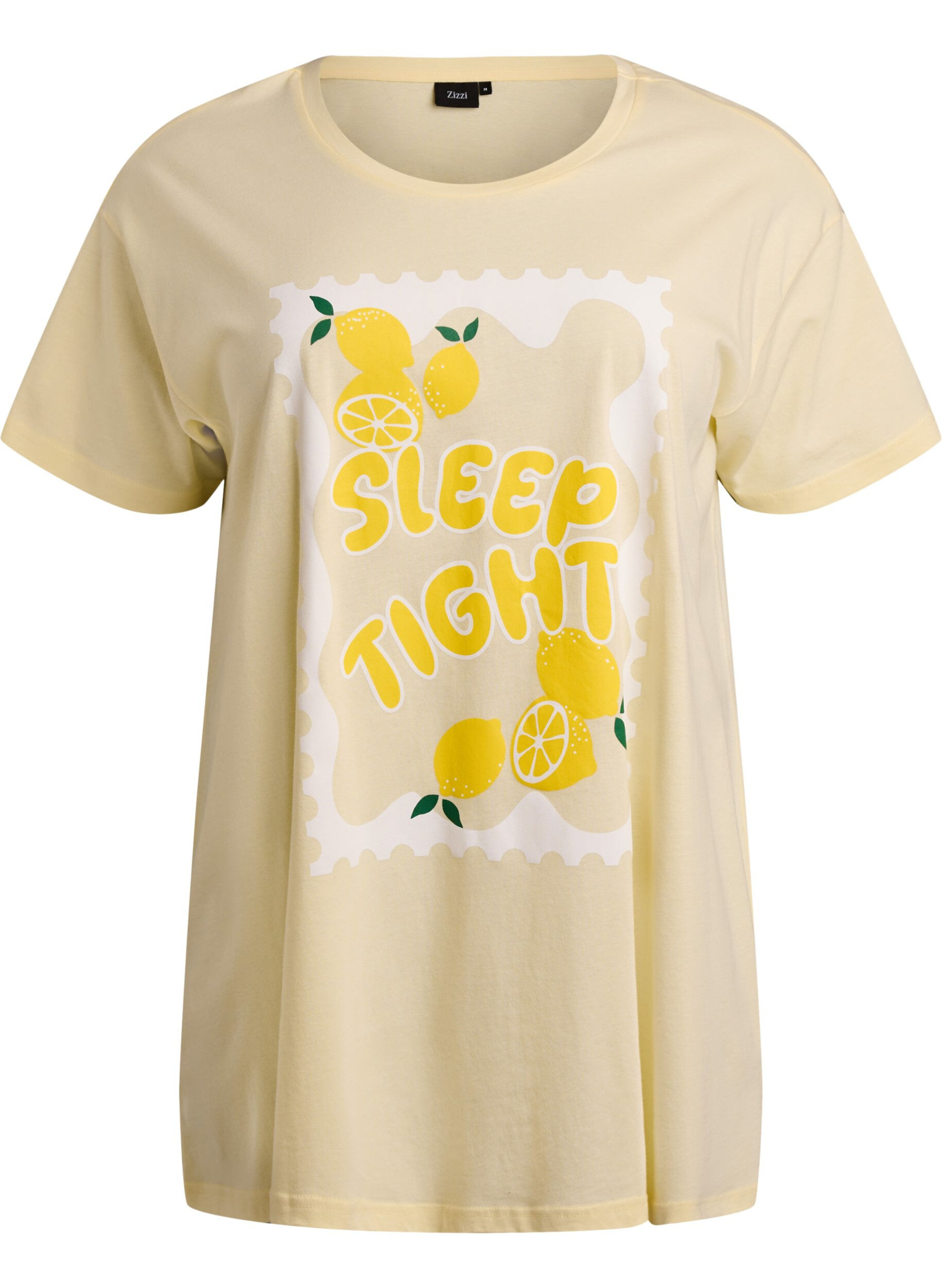 Zizzifashion Long night T-shirt in organic cotton with print, Yellow, Packshot image number 0