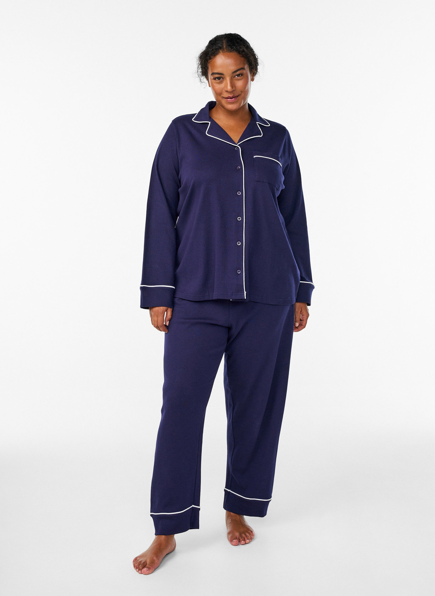 Zizzifashion Cotton pyjama shirt with chest pocket, Blue, Model image number 1