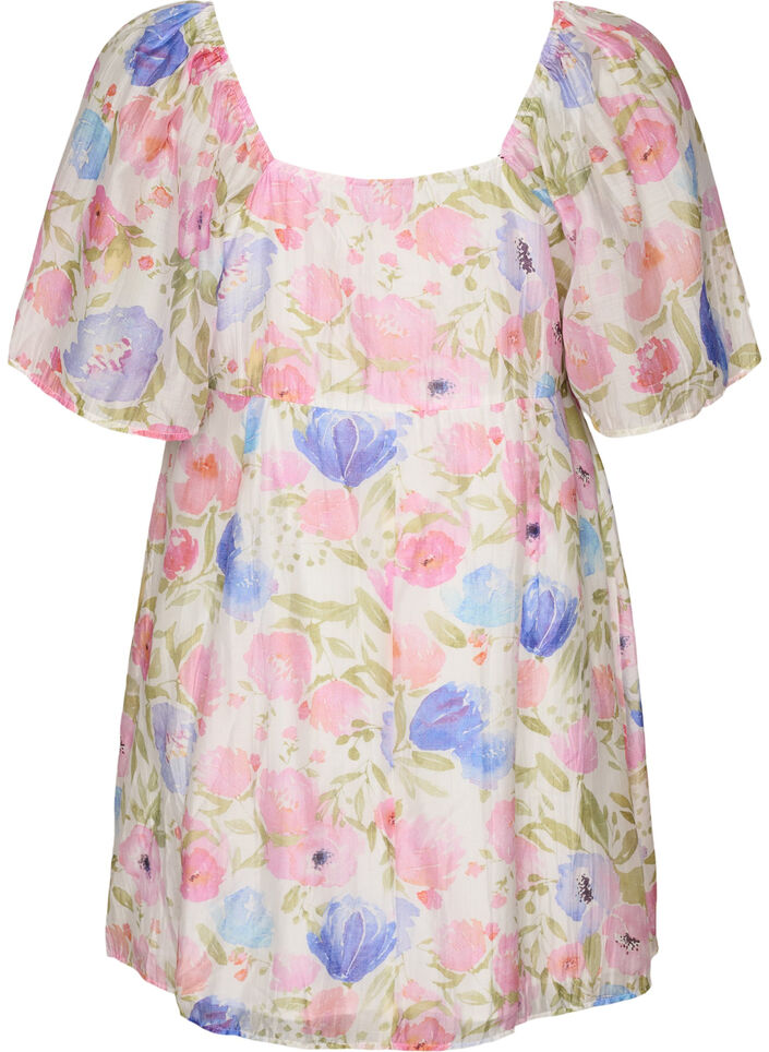 Floral empire line dress with a wide V-neck, White, Packshot image number 1