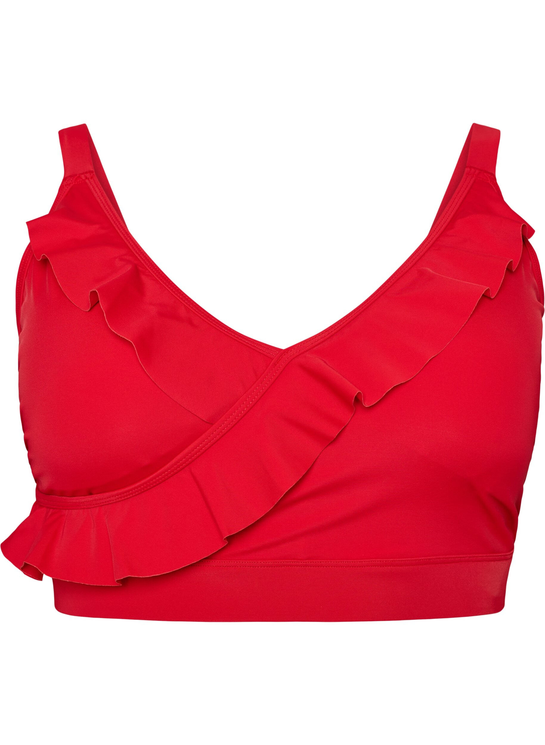 Zizzifashion Bikini top with ruffles and removable pads, Red, Packshot image number 0