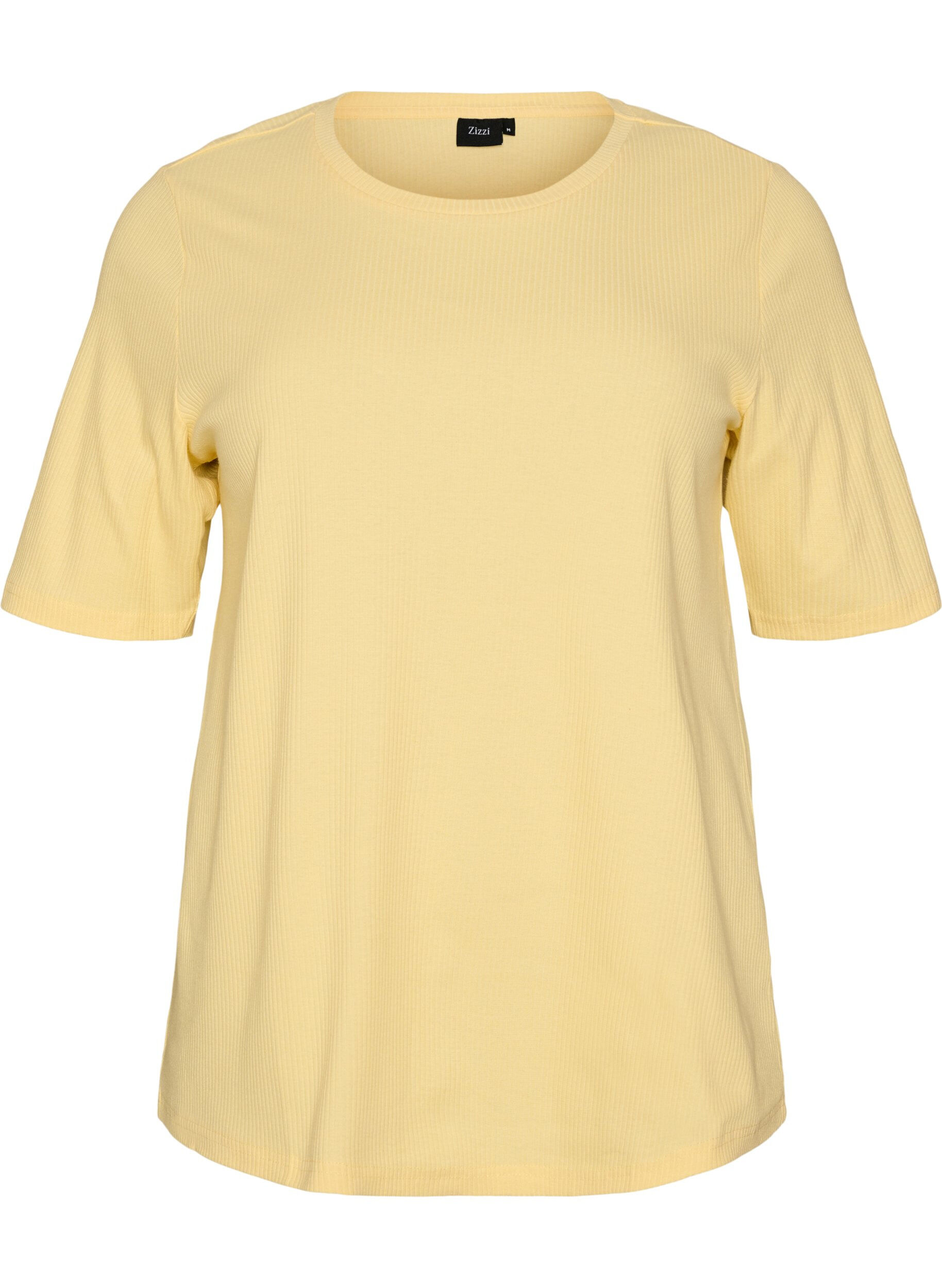 Zizzifashion Ribbed jersey blouse with short sleeves, Yellow, Packshot image number 0