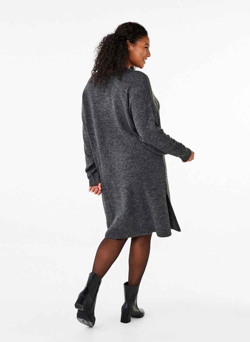 Long sleeved rib knit dress, Dark Grey Black Mel., Model image number 1