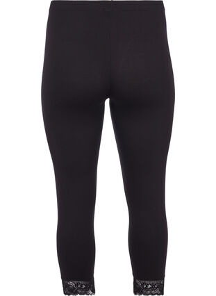 3/4 leggings with a lace trim, Black, Packshot image number 1