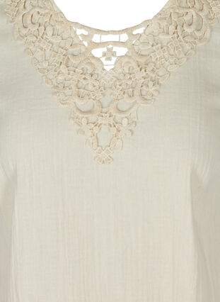 Short-sleeved blouse with a v-neck and embroidery, Beige As Sample, Packshot image number 2