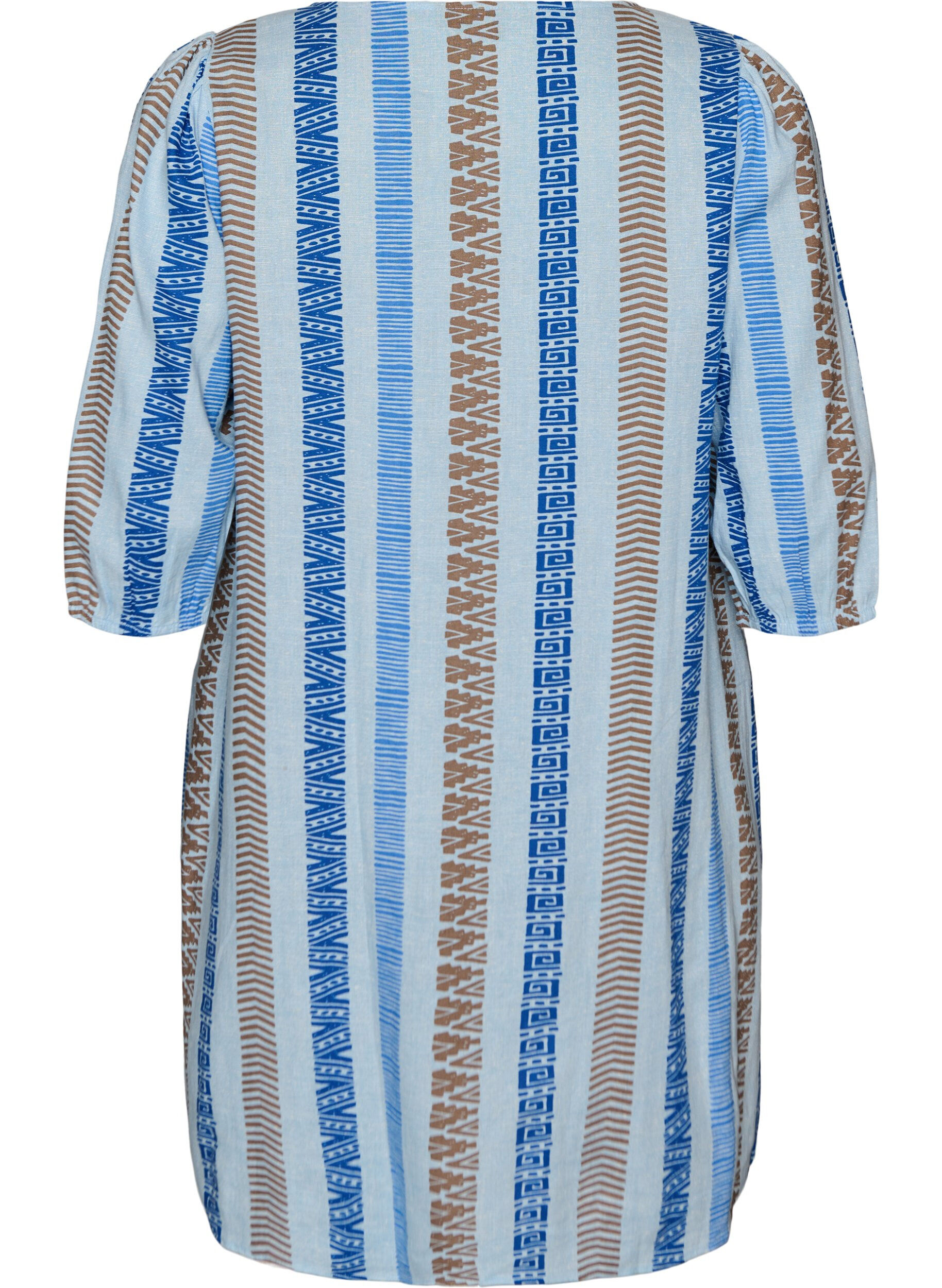 Zizzifashion Short dress in linen and viscose with 3/4 sleeves, Blue, Packshot image number 1