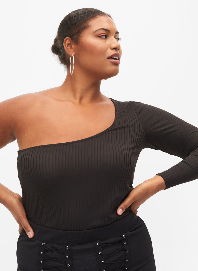 One-shoulder top, Black, Model image number 2