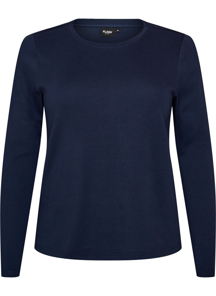 Long-sleeved basic T-shirt with a round neck, Blue, Packshot image number 0