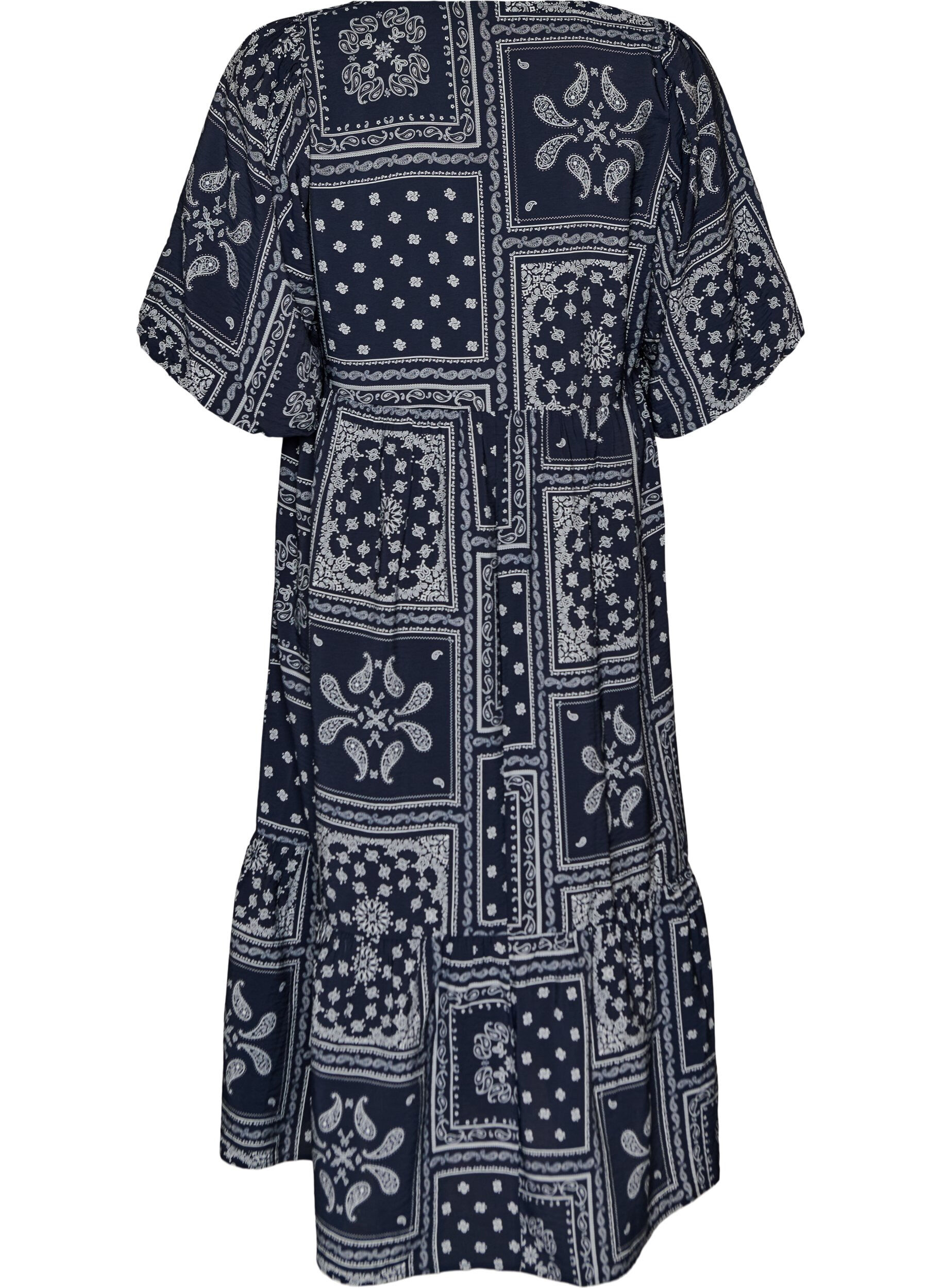 Zizzifashion Ankle-length dress in viscose with paisley print and short sleeves, Blue, Packshot image number 1