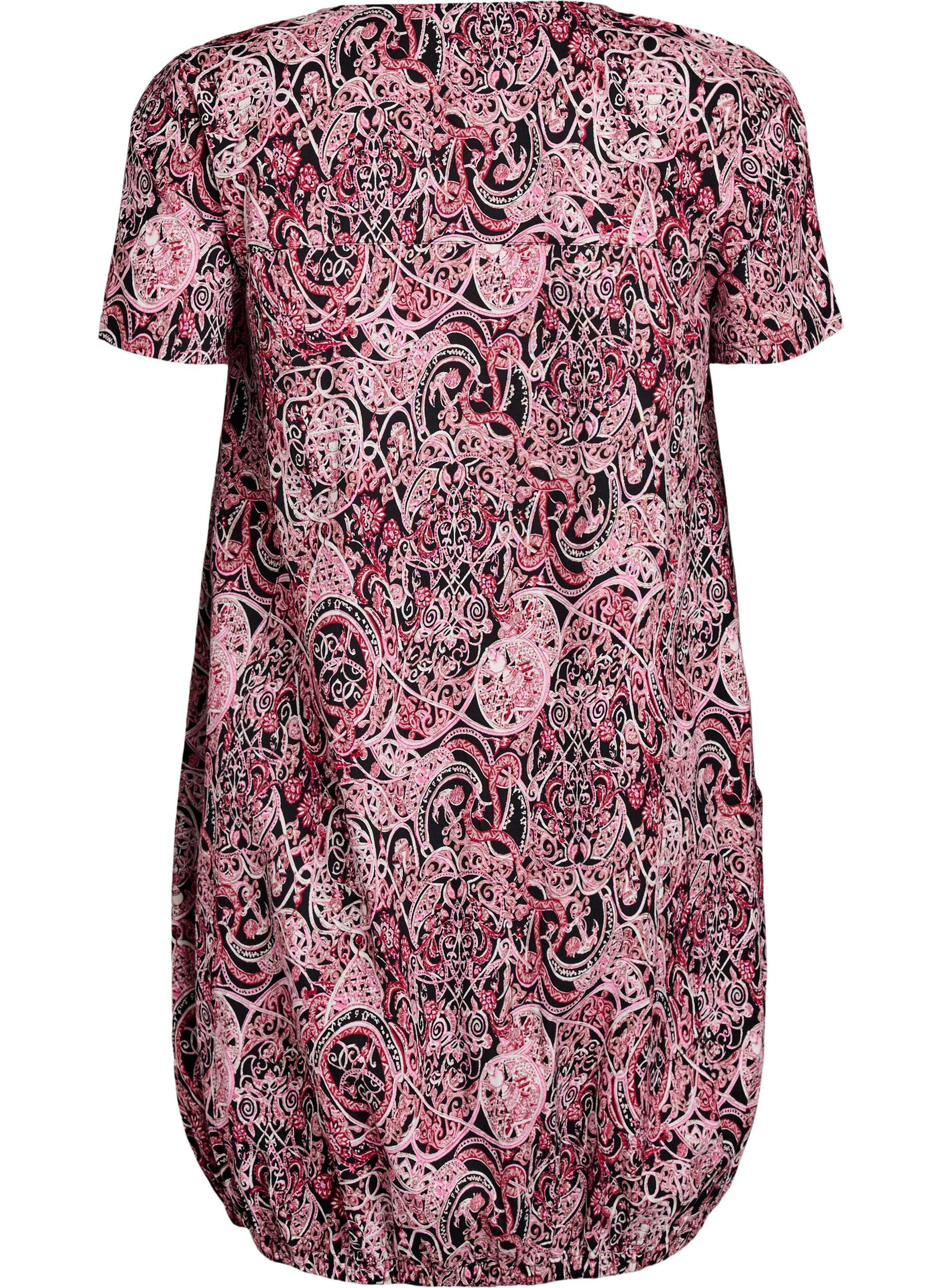 Zizzifashion Short-sleeved cotton dress with print, Black, Packshot image number 1