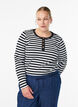 Striped jersey blouse with a ribbed texture, Black, Model image number 0