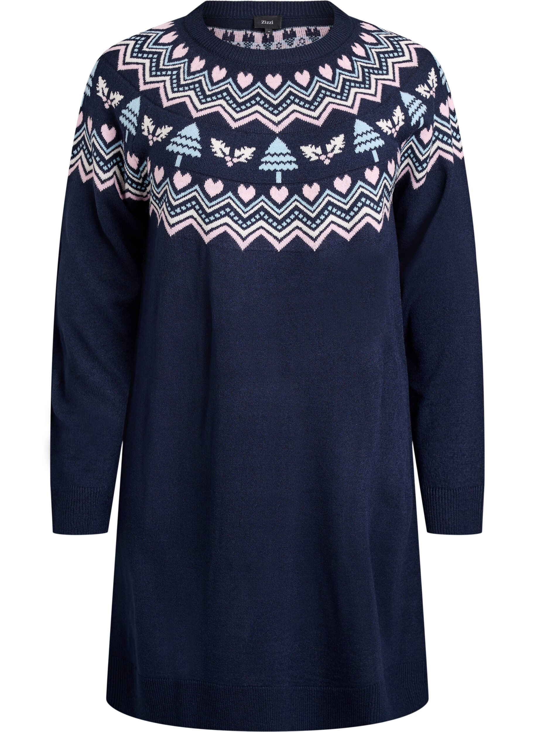 Short knit dress with jacquard pattern and Christmas motifs