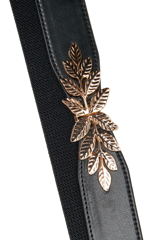 Slim waist belt with a leaf-shaped buckle, Black, Packshot image number 1