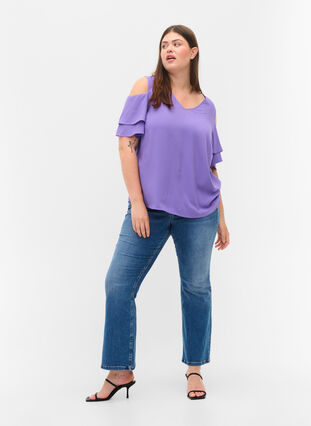 Short sleeved blouse in viscose, Passion Flower, Model image number 2