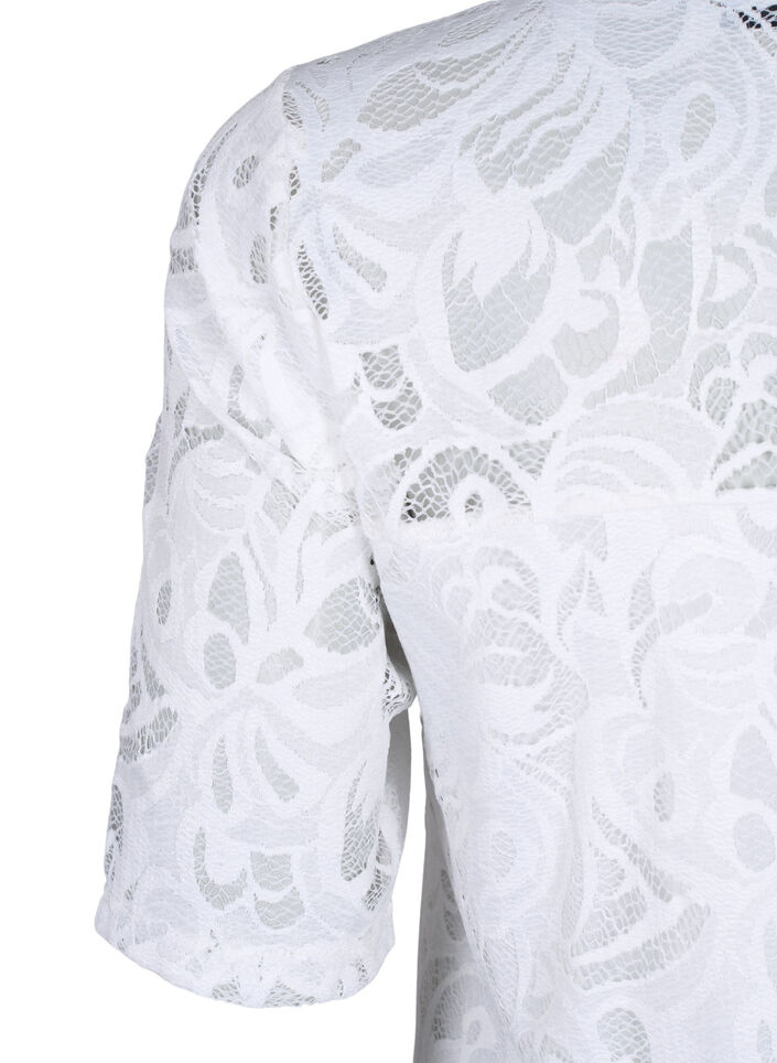 Lace blouse with short sleeves, Bright White, Packshot image number 3