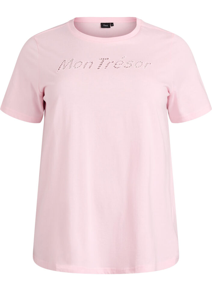 Cotton t-shirt with a decorative front detail, Pink, Packshot image number 0